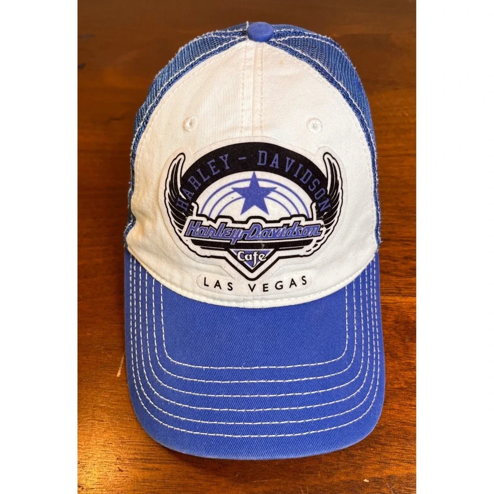 Harley Davidson Cafe Las Vegas Trucker Hat Blue White Mesh Cap OSFM